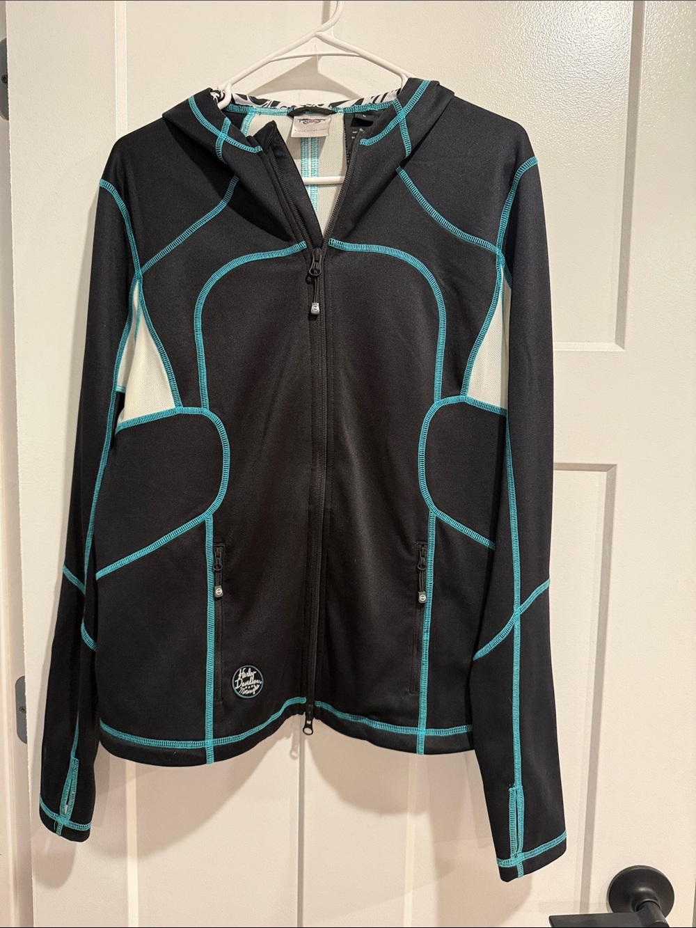 Harley-Davidson Black Jacket with Teal Contrast Stitching